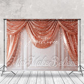 Aperturee - Rose Gold Glitter Curtain Retro Wall Photo Backdrop